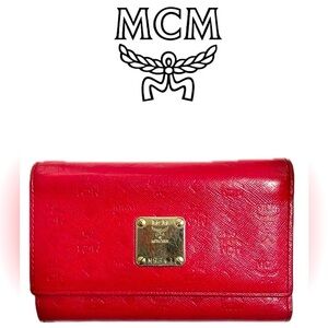 MCM Red Leather Tri-Fold Wallet